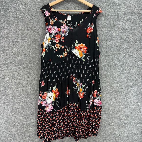 Bila Dresses & Skirts - Bila Dress Women L Large Black Floral Shift Midi V-Neck Sleeveless Rayon Casual